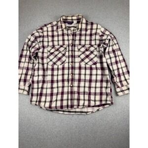 Vintage Dakota Flannel Shirt Large Purple Black White Plaid Long Sleeve Cotton